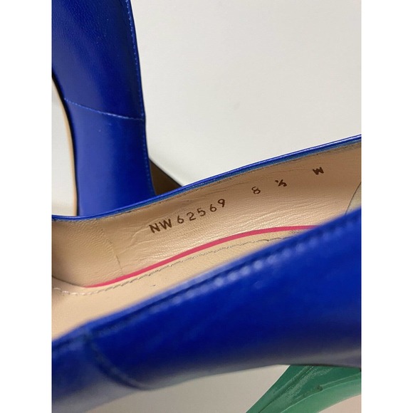 Stuart Weitzman Victoria Pump Ultramar Blue Colorblock Peep Toe Leather … - Picture 10 of 12